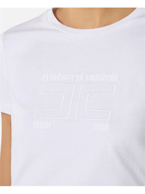 T-SHIRT WITH EMBROIDERED LOGO ELISABETTA FRANCHI | MA71G61E2270 gesso